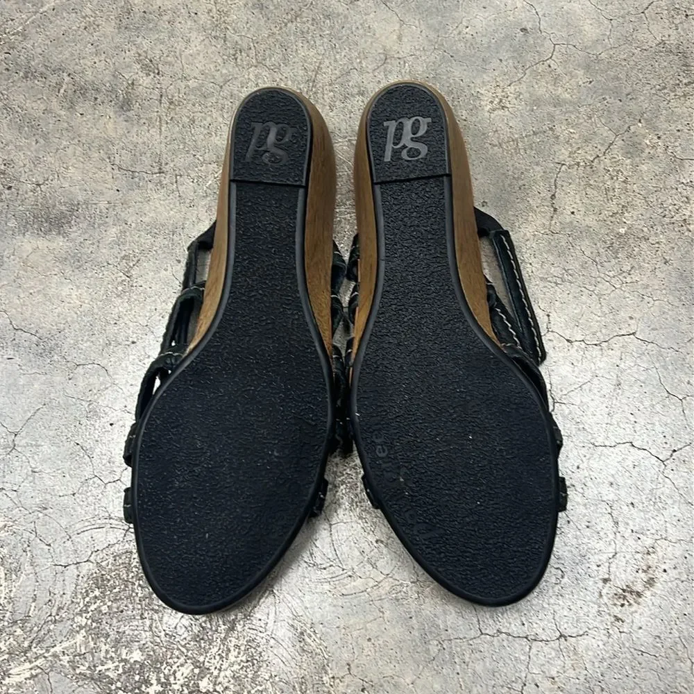 * Paul Green, black leather wedges